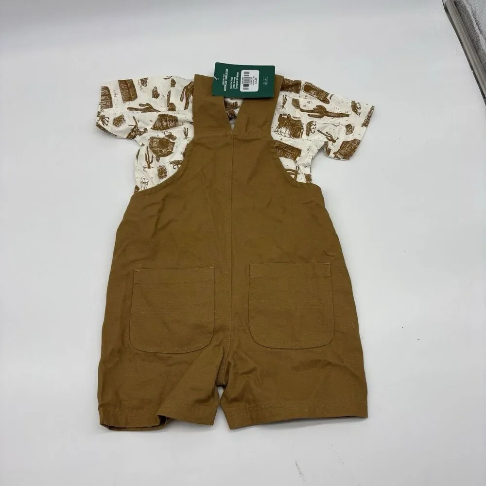Bass Pro Shops Unisex Baby 9-12M 2pc Western Overall & Graphic Tee Set